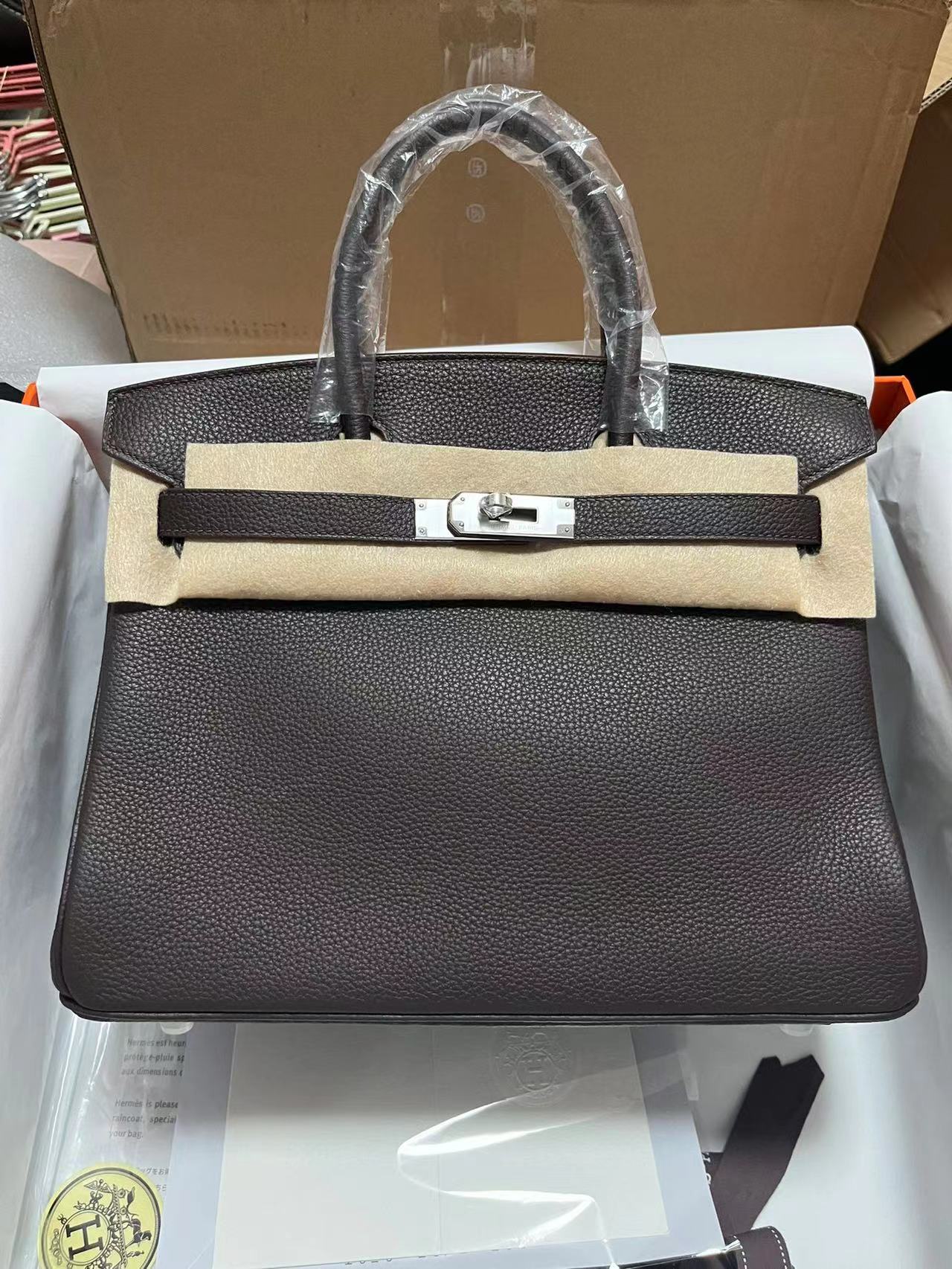 HERMES Birkin 30 in Color Chocolate, Togo Leather, Palladium Hardware