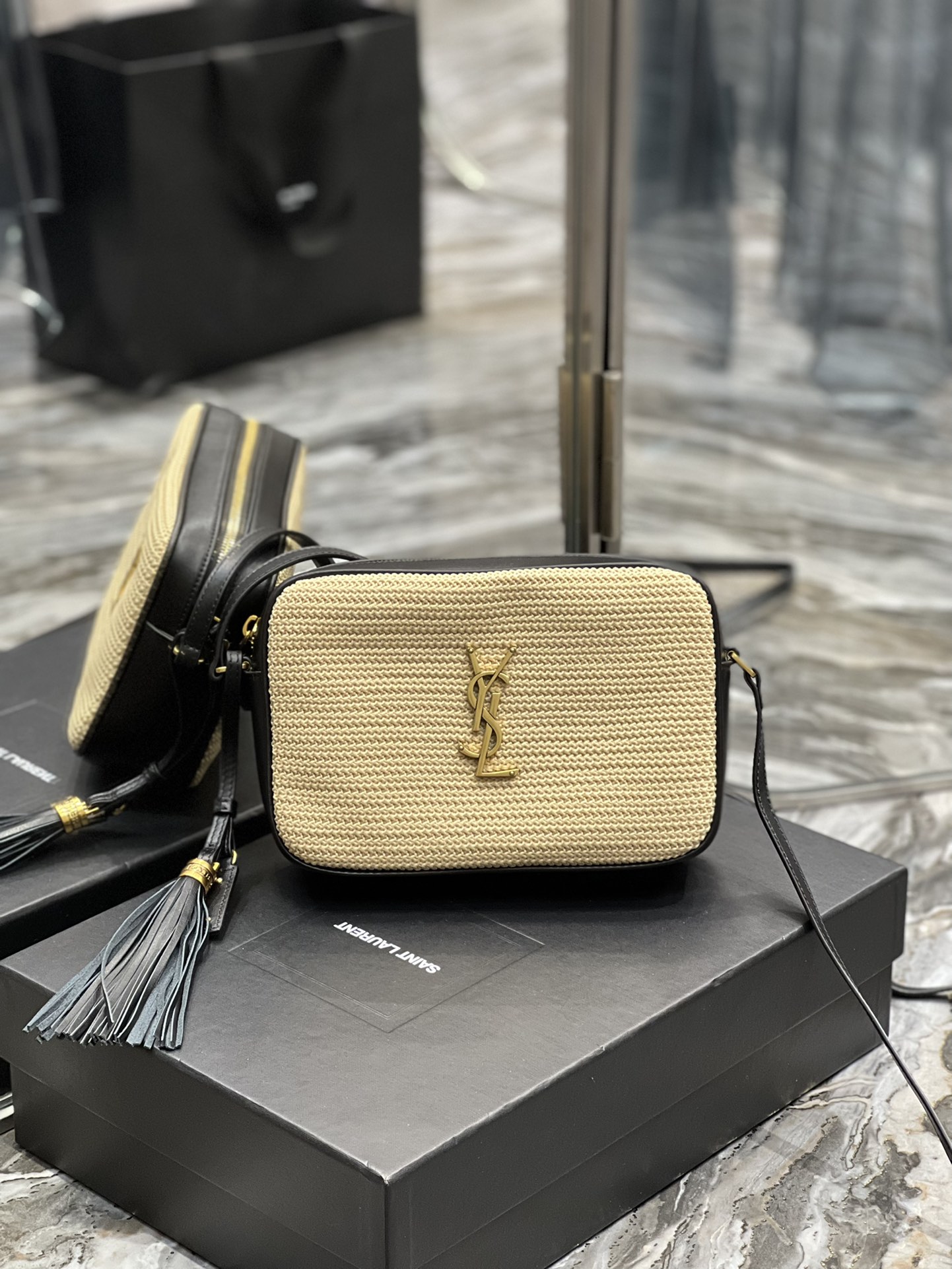 YSL Saint Laurent - Lou Camera raffia crossbody bag