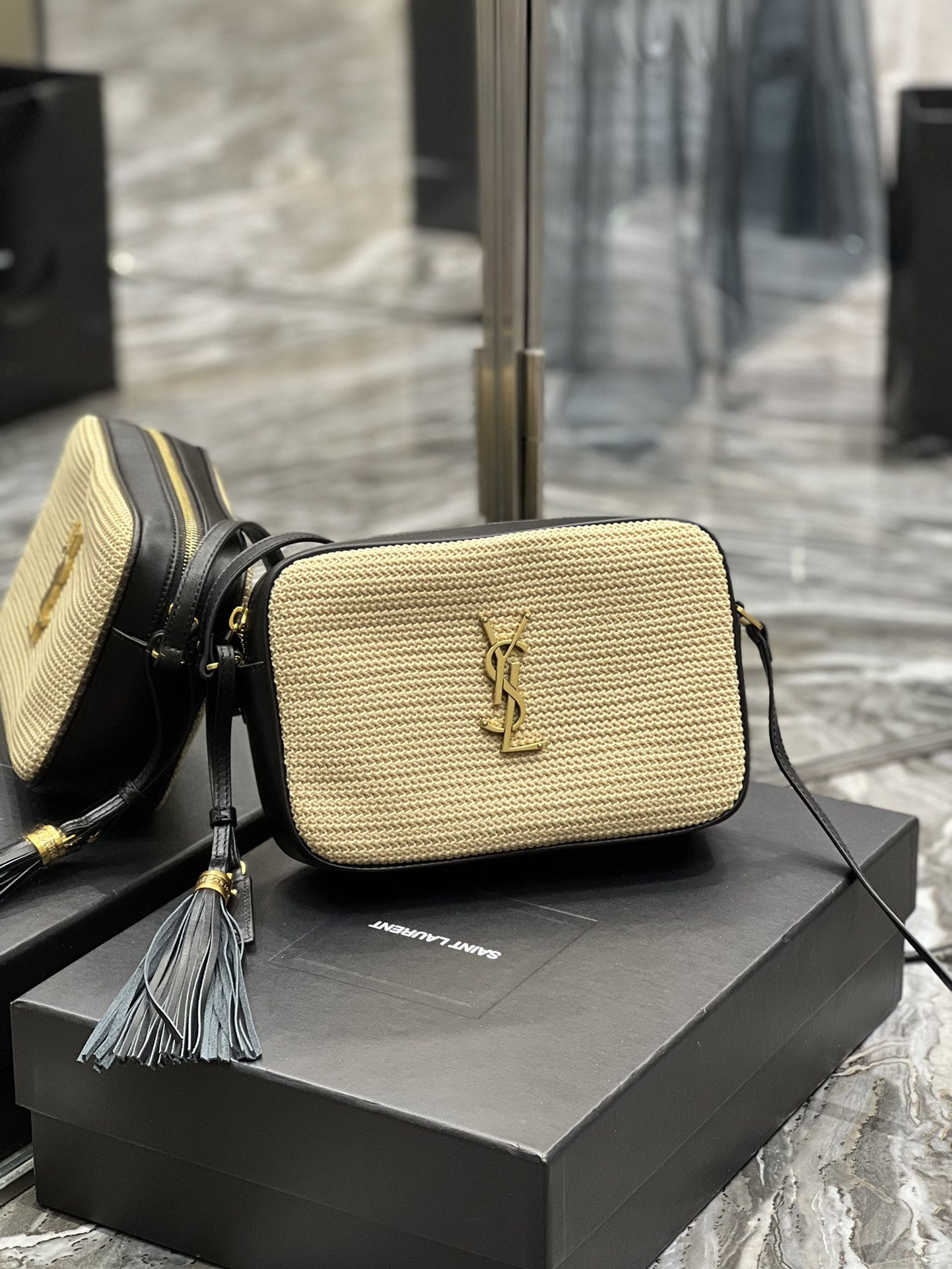 YSL Saint Laurent - Lou Camera raffia crossbody bag