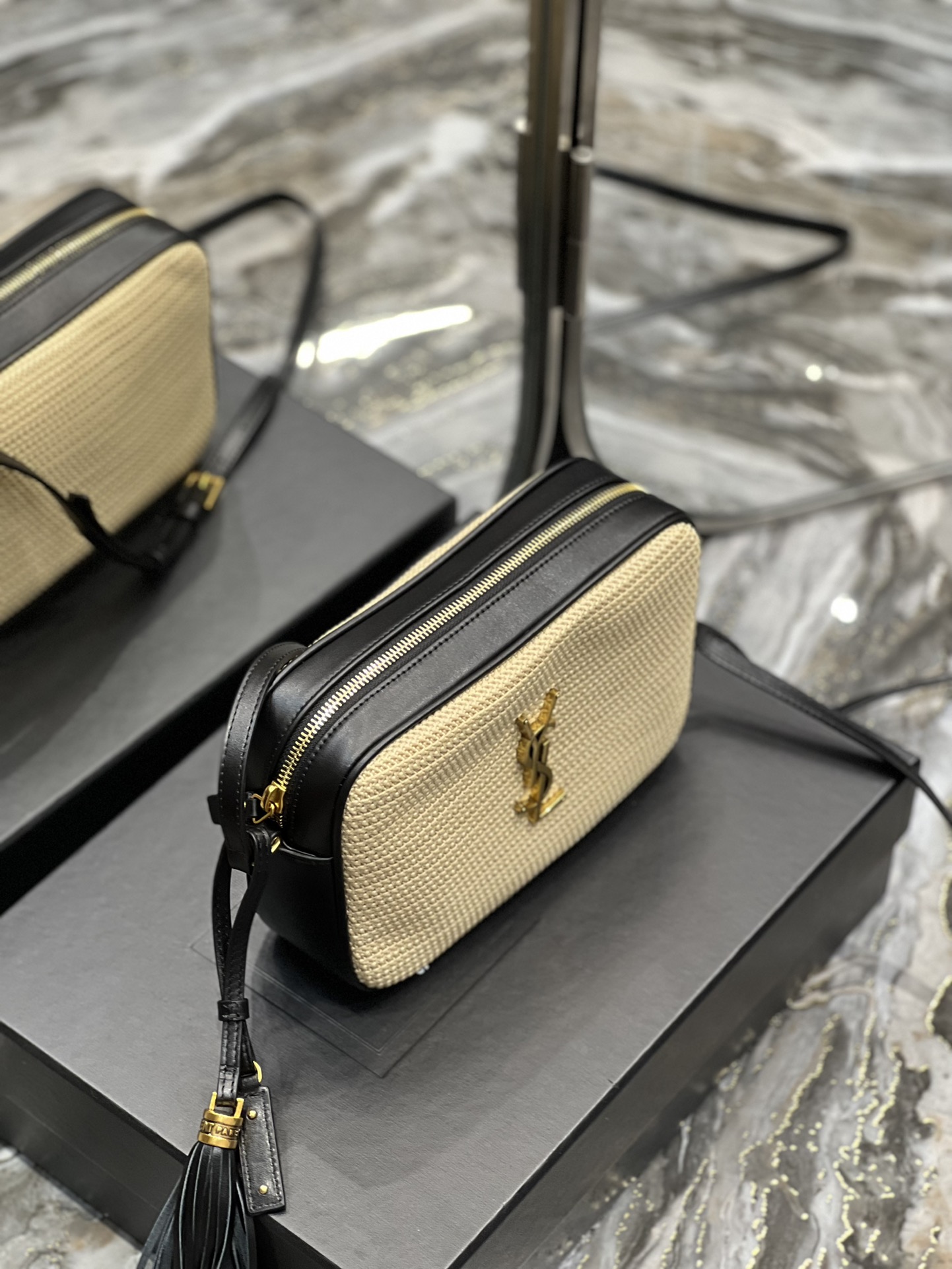 YSL Saint Laurent - Lou Camera raffia crossbody bag