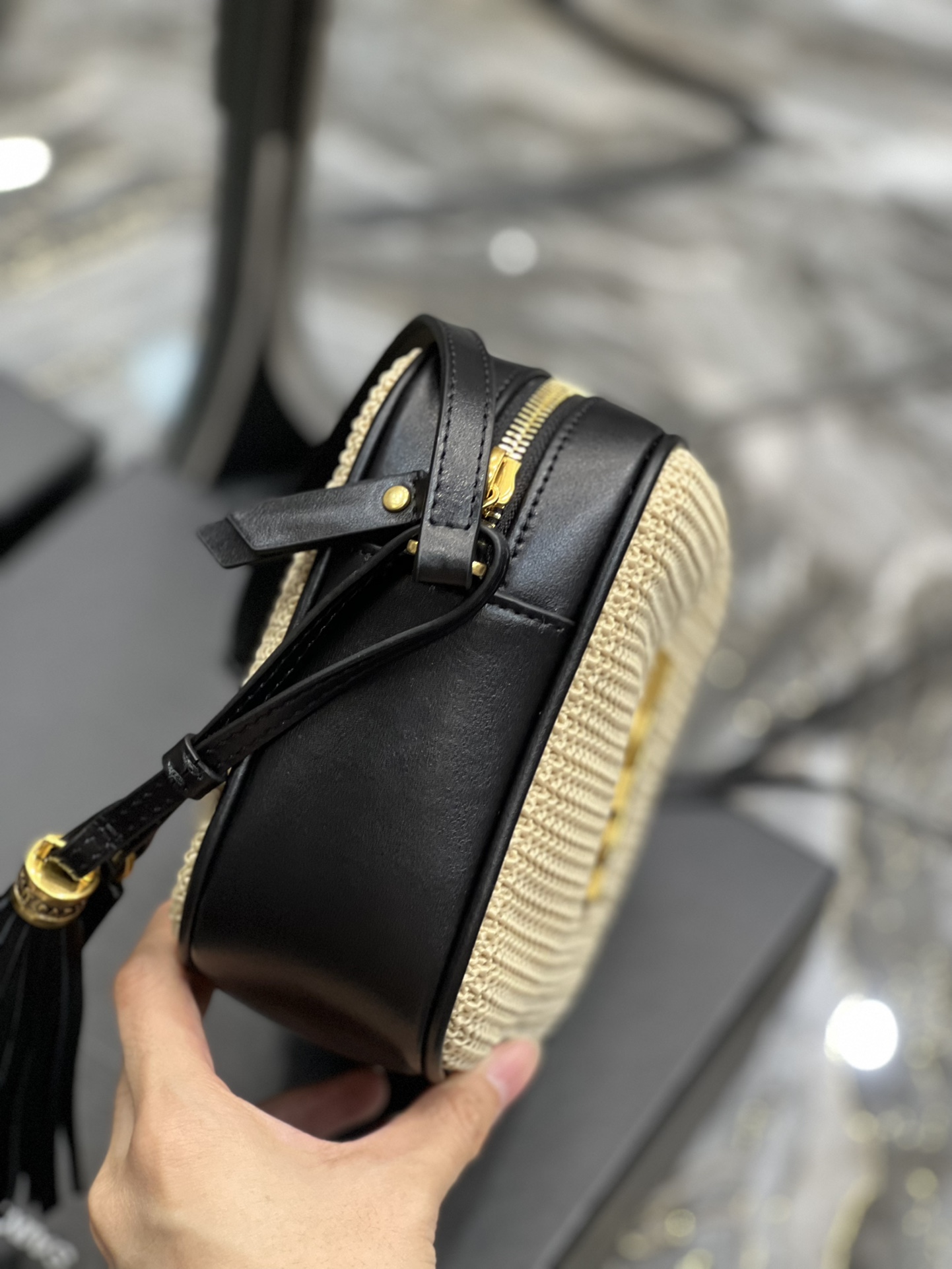 YSL Saint Laurent - Lou Camera raffia crossbody bag