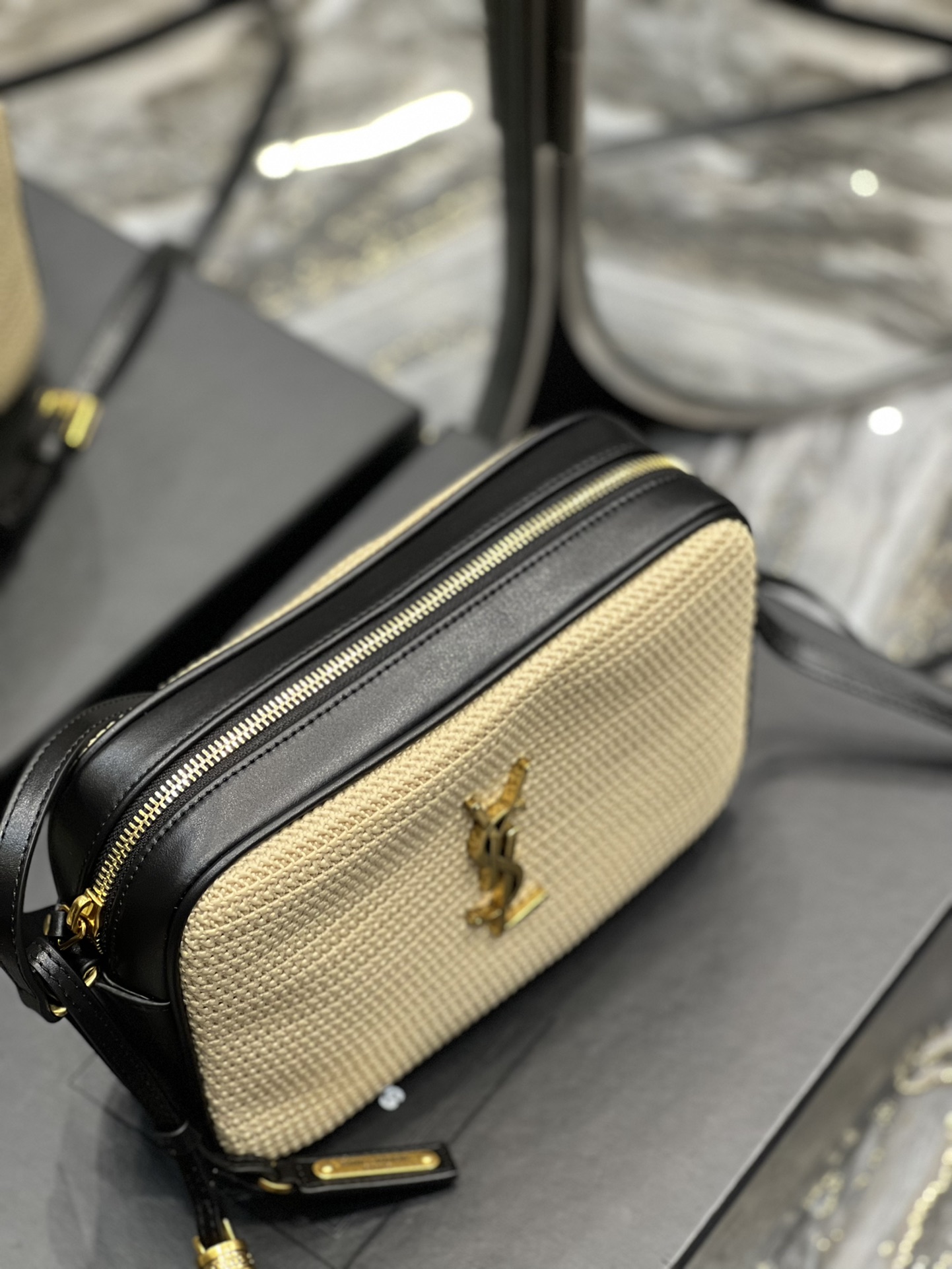 YSL Saint Laurent - Lou Camera raffia crossbody bag