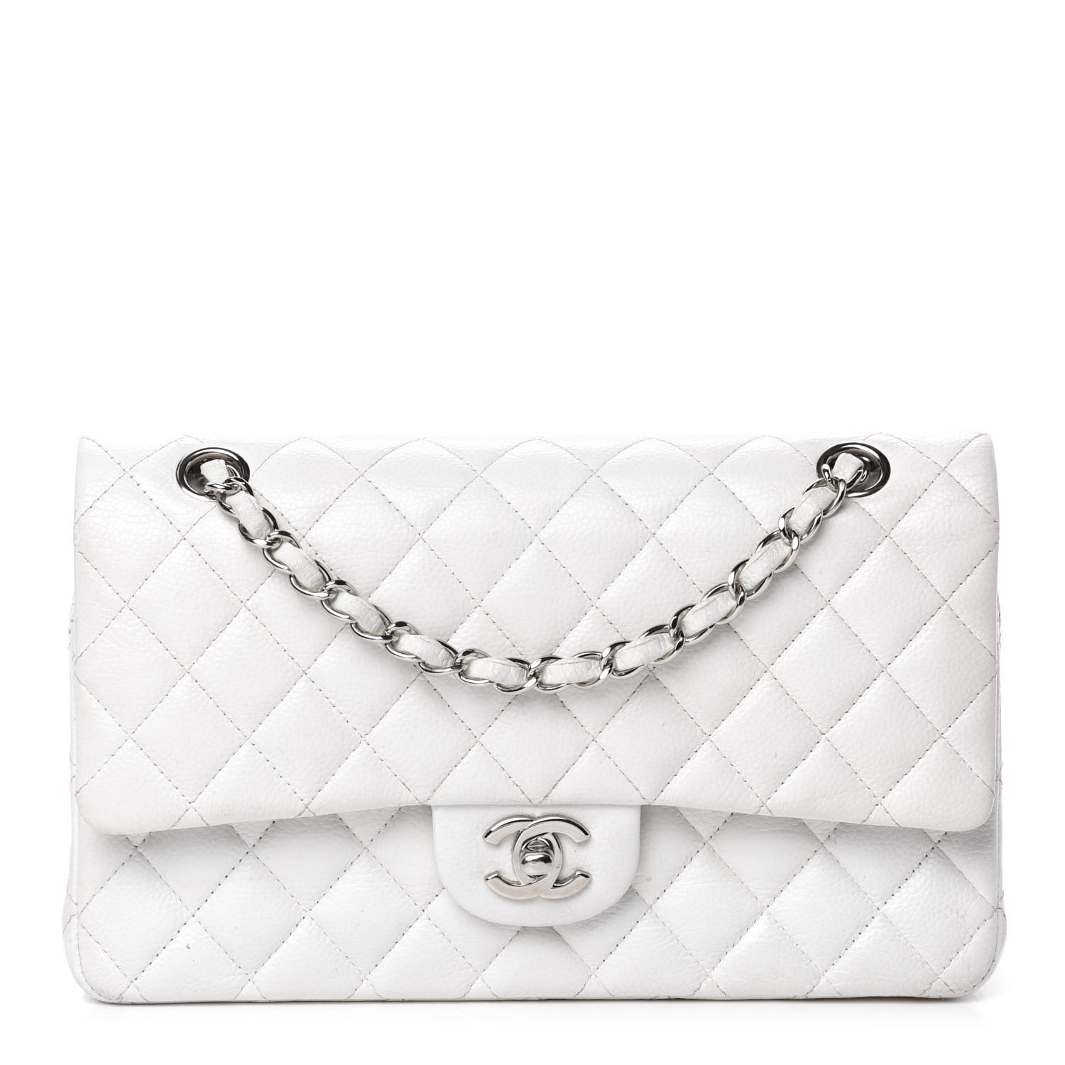 CHANEL Caviar Quilted Medium Double Flap White