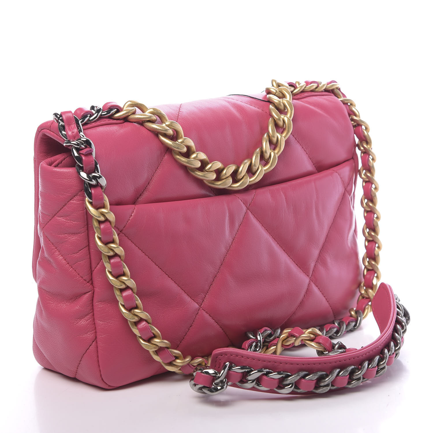 CHANEL Goatskin Quilted Medium 19 Flap Dark Pink