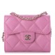 CHANEL Caviar Quilted Card Holder On Chain Pink