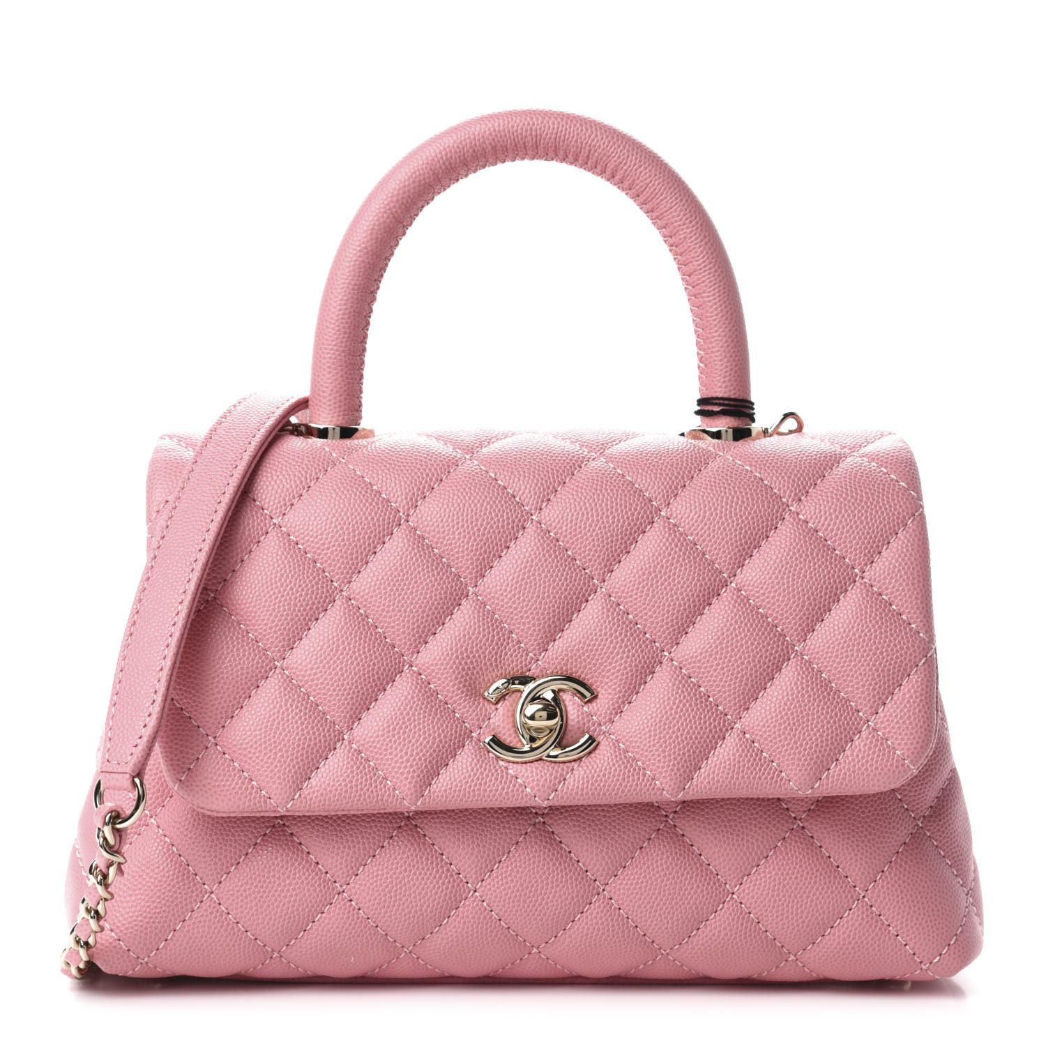 CHANEL Caviar Quilted Mini Coco Handle Flap Pink