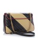 GUCCI Vintage Effect Calfskin Matelasse Medium Striped GG Marmont Shoulder Bag Black Beige