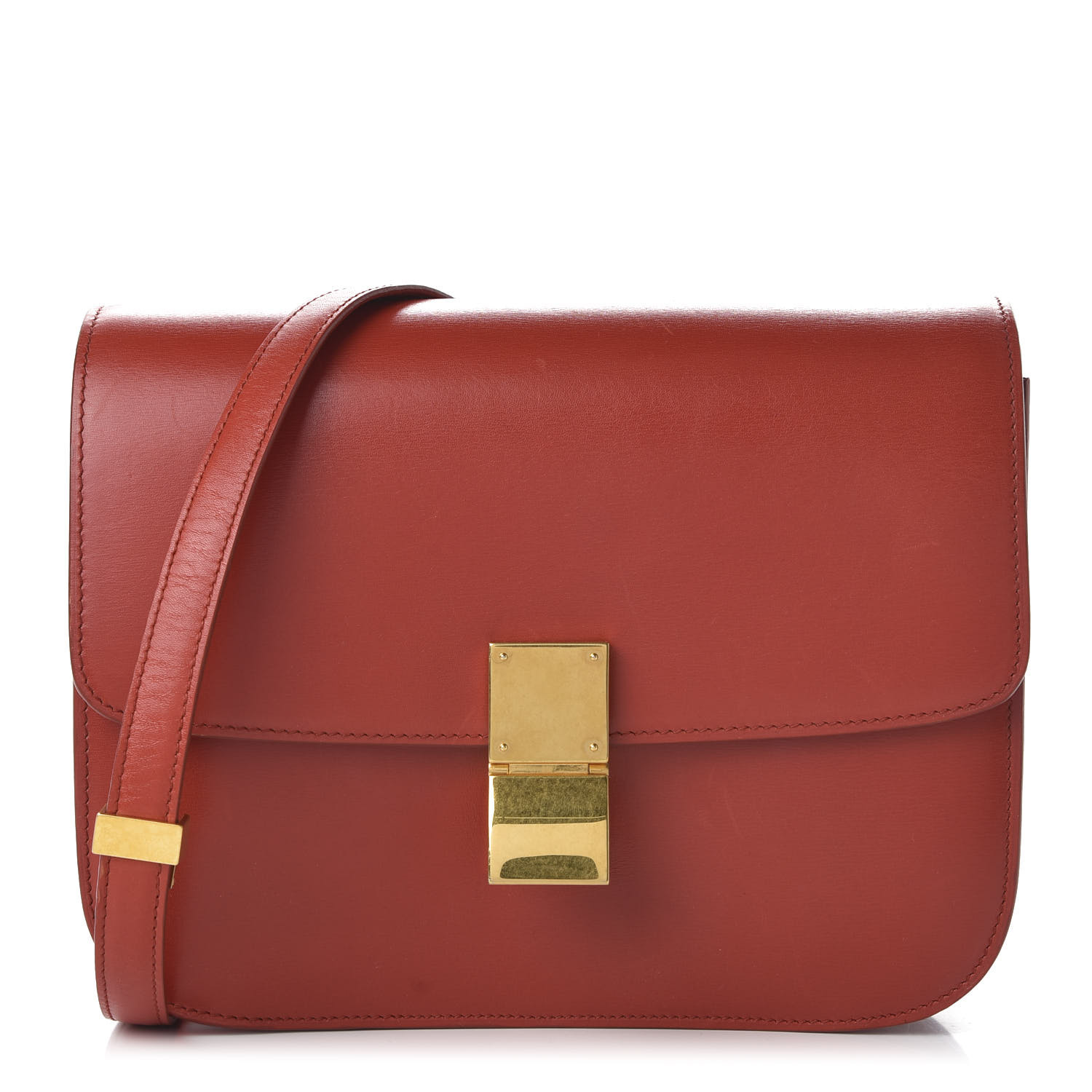 CELINE Box Calfskin Medium Classic Box Flap Red