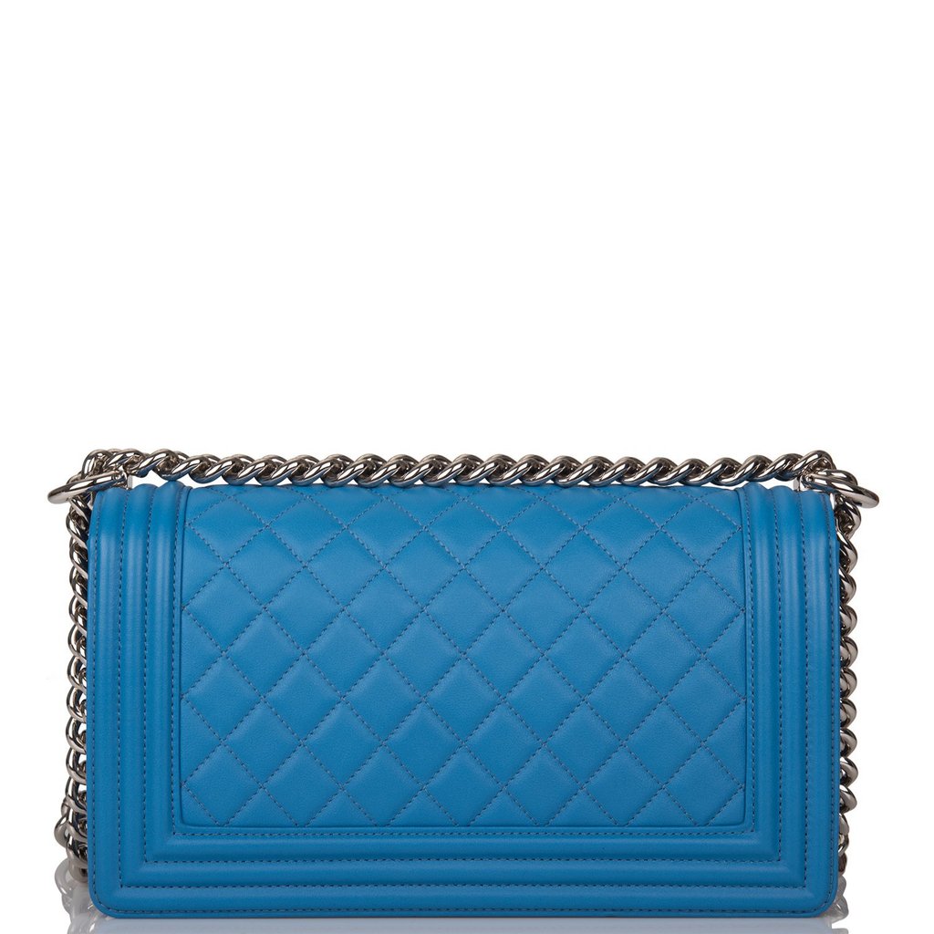 Chanel Blue Quilted Calfskin Medium Boy Bag Silver Hardware