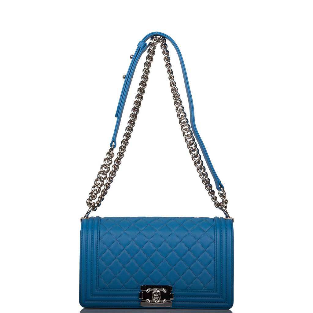 Chanel Blue Quilted Calfskin Medium Boy Bag Silver Hardware