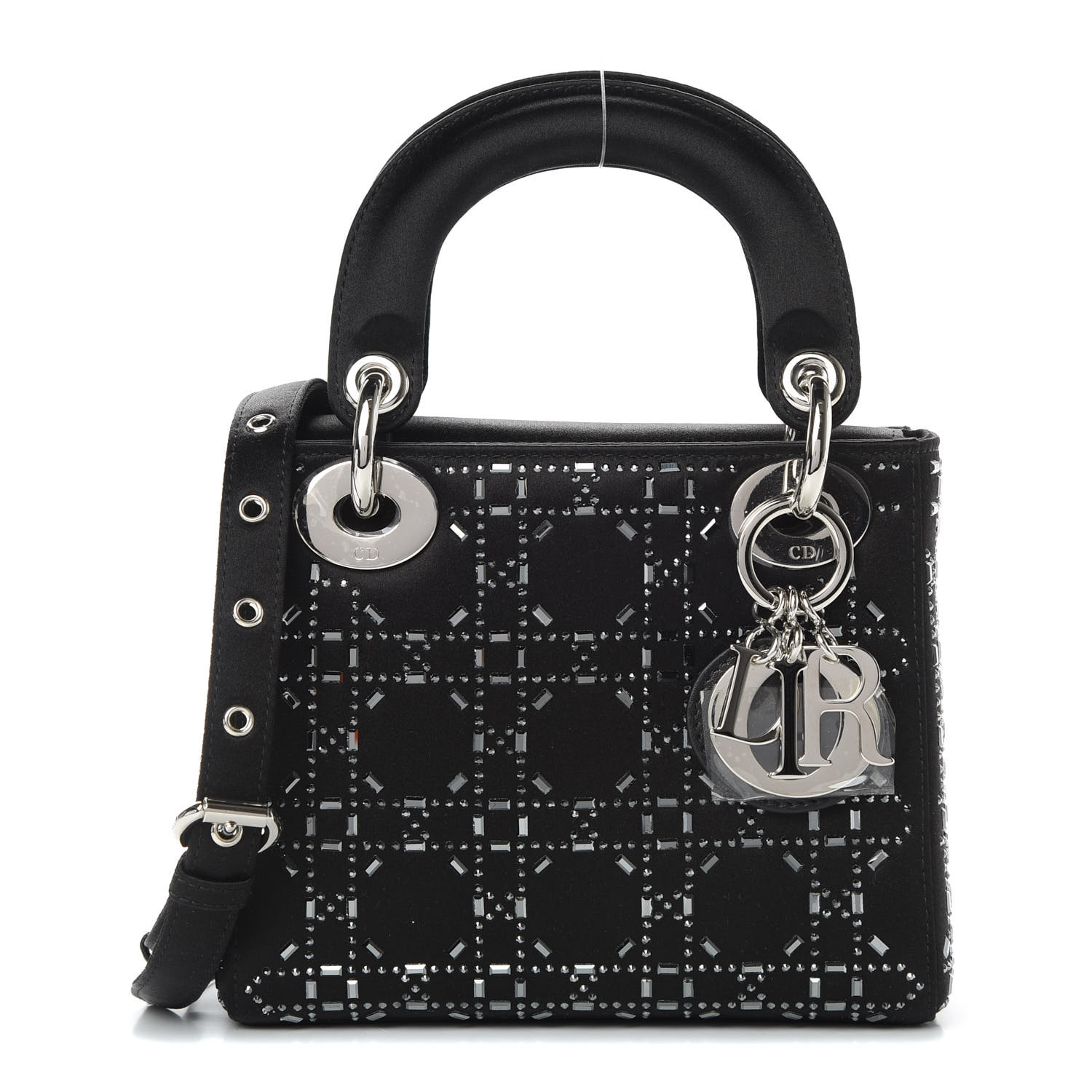 DIOR Satin Crystal Cannage Mini Lady Dior Black