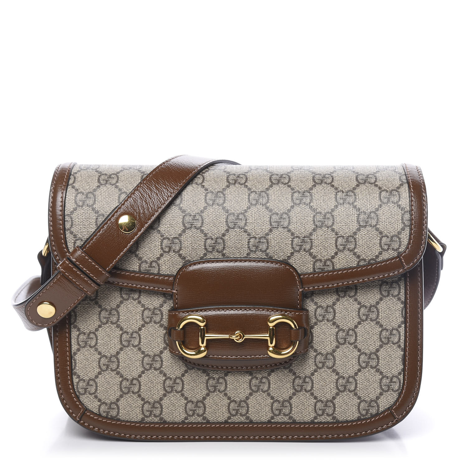 GUCCI GG Supreme Monogram 1955 Horsebit Shoulder Bag Brown