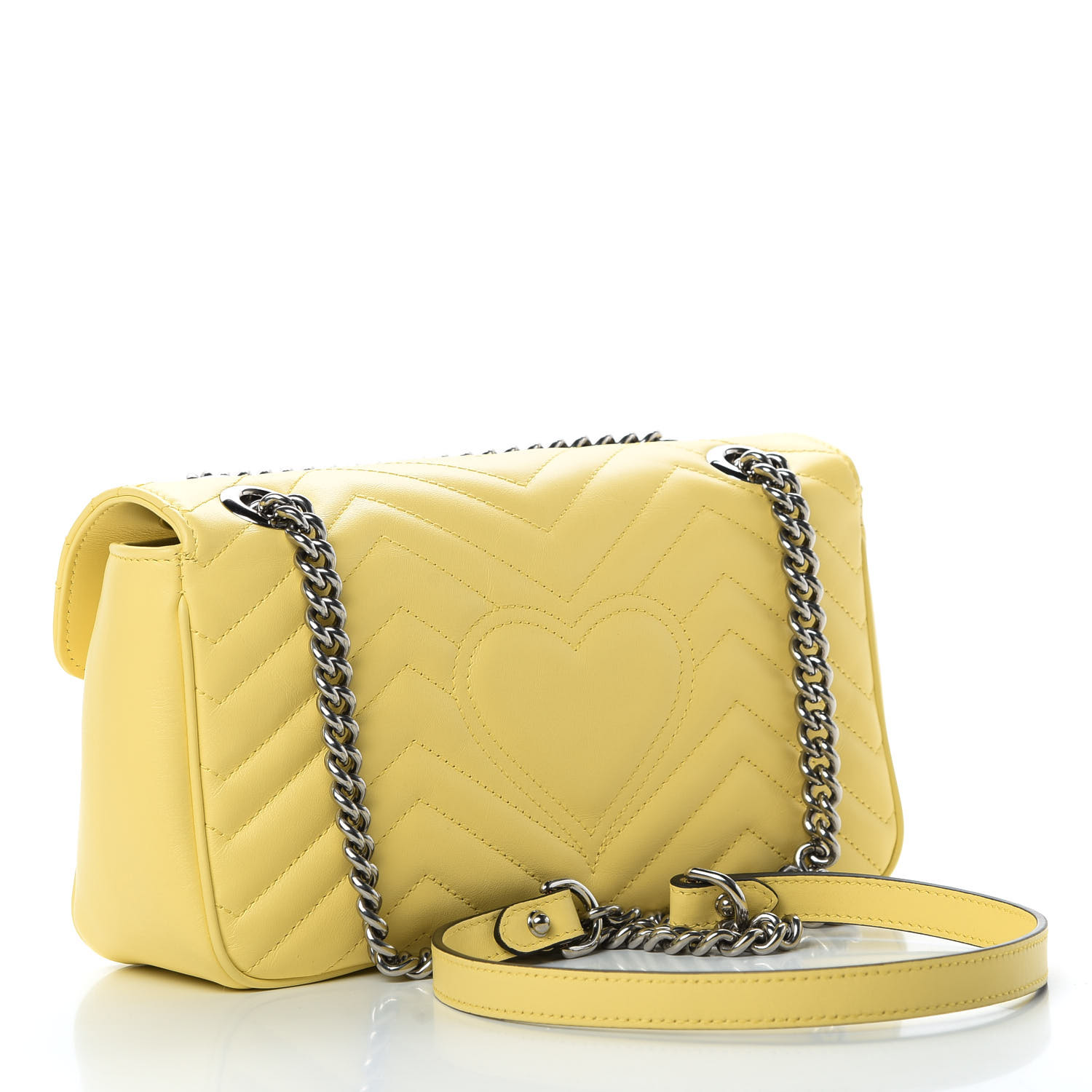 GUCCI Calfskin Matelasse Small GG Marmont Shoulder Bag Pastel Yellow