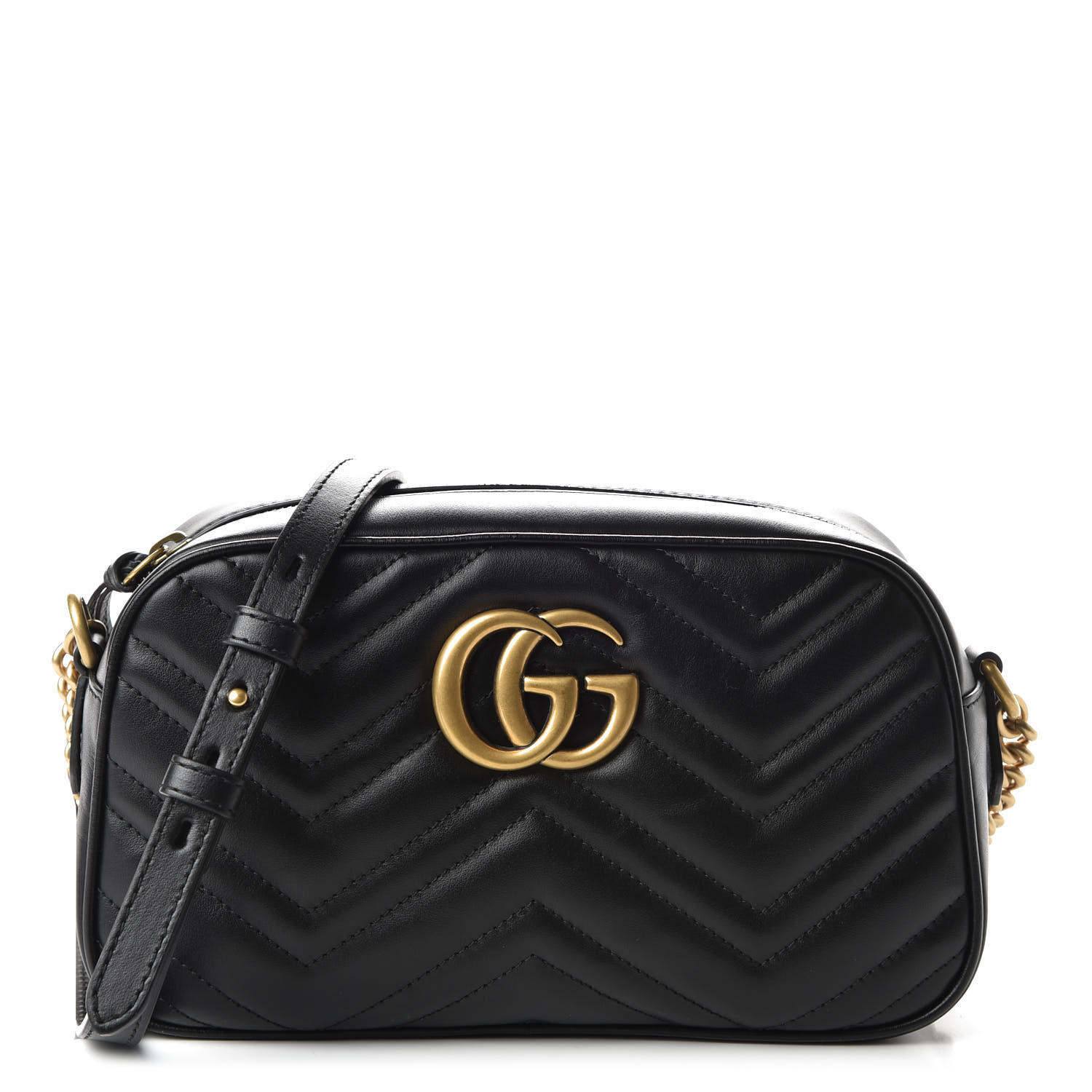 GUCCI Calfskin Matelasse Small GG Marmont Chain Shoulder Bag Black