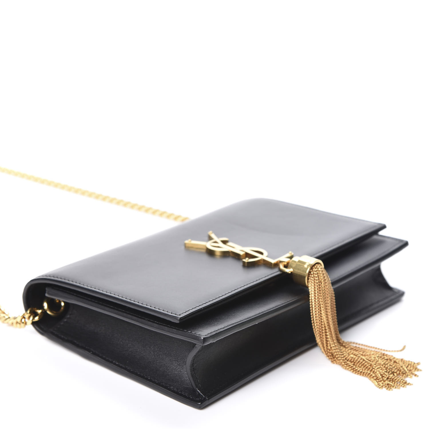 YSL Smooth Calfskin Classic Monogram Kate Tassel Chain Wallet Dark Leaf