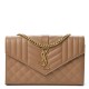 YSL Grain De Poudre Mixed Matelasse Triquilt Monogram Chain Wallet Dune