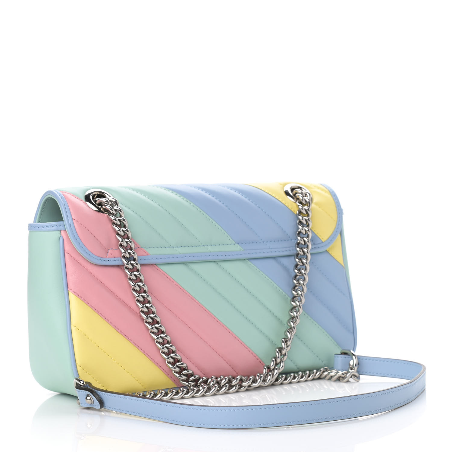 GUCCI Calfskin Matelasse Diagonal Small GG Marmont Shoulder Bag Multicolor Pastel